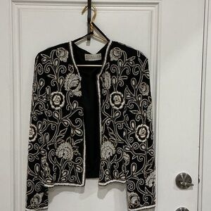 Black Embroidered Open-Front Jacket